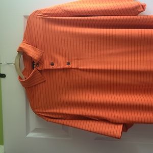 FJ FOOTJOY MENS SZ L GOLF SHORT SLEEVE  Orange Black STRIPED POLO SHIRT